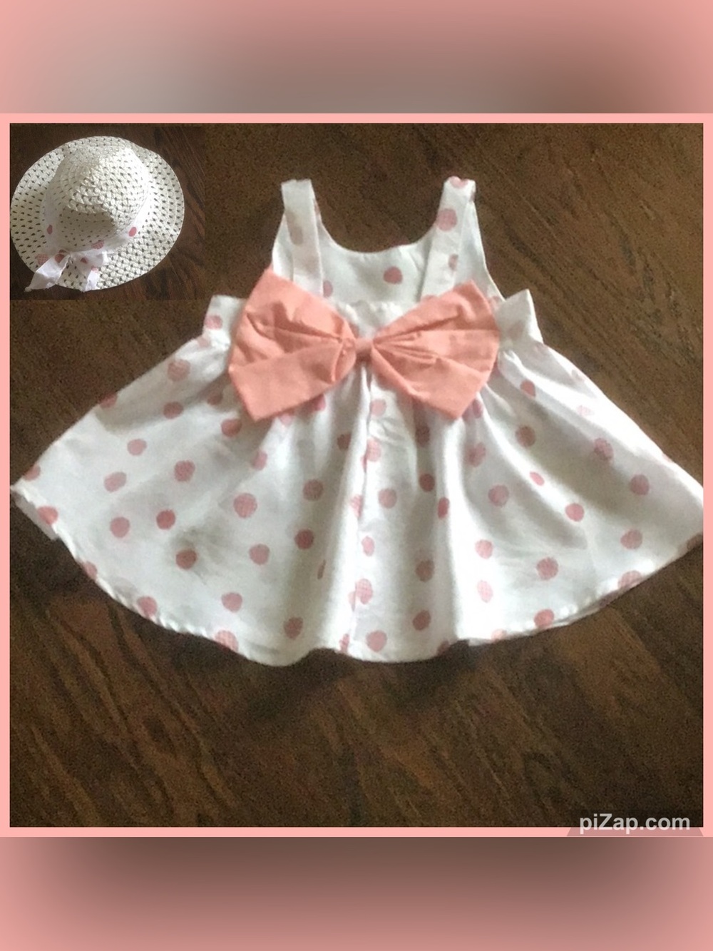 White and Pink Polka Dot Dress with Matching Hat - Sz 2-3 Year